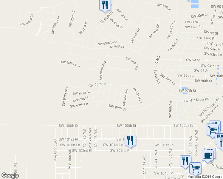 map of restaurants, bars, coffee shops, grocery stores, and more near 9661 Southwest 95th Terrace in Ocala