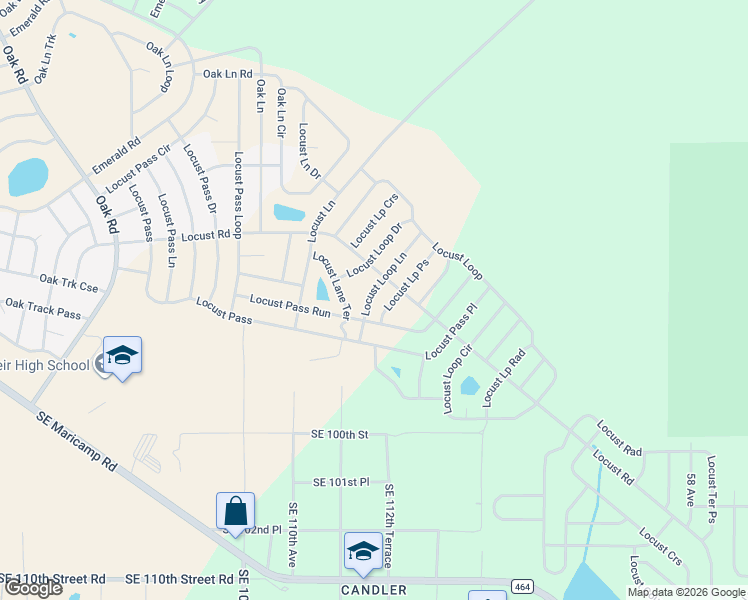 map of restaurants, bars, coffee shops, grocery stores, and more near 25 Locust Loop Drive in Ocala