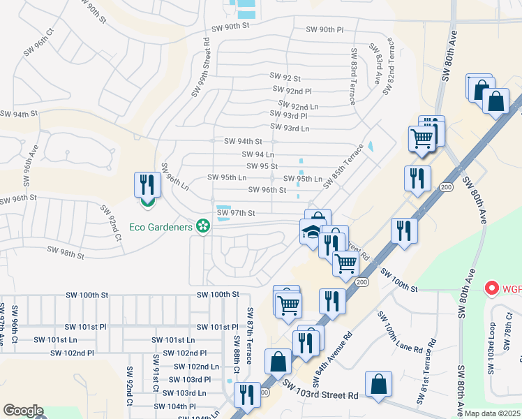 map of restaurants, bars, coffee shops, grocery stores, and more near 8715 Southwest 97th Street in Ocala