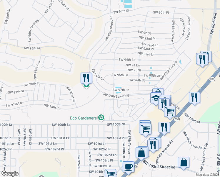 map of restaurants, bars, coffee shops, grocery stores, and more near 8951 Southwest 97th Street in Ocala