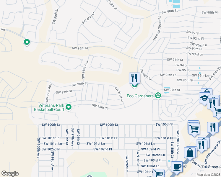 map of restaurants, bars, coffee shops, grocery stores, and more near 9639 Southwest 94th Avenue in Ocala