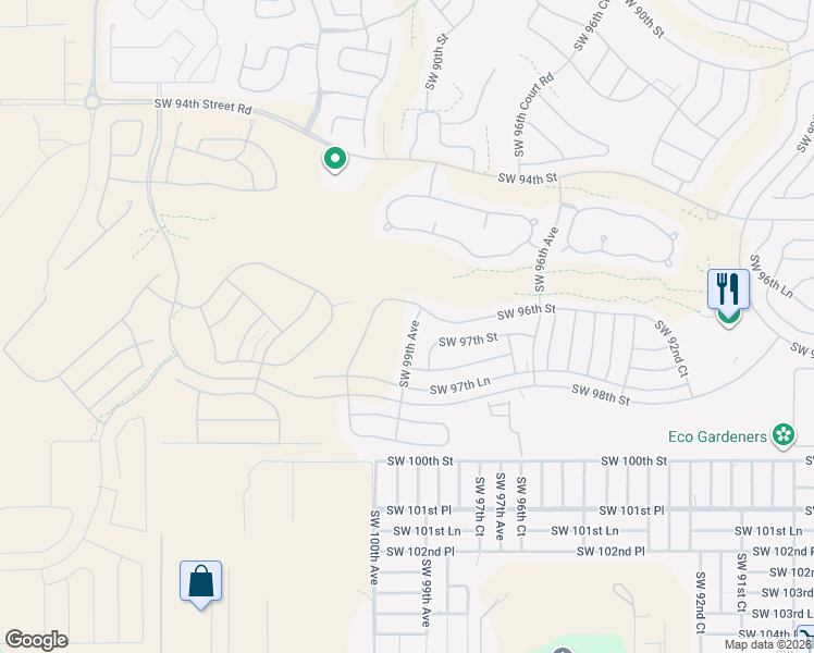 map of restaurants, bars, coffee shops, grocery stores, and more near 9688 Southwest 99th Avenue in Ocala