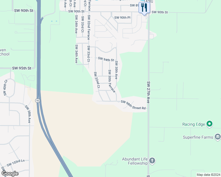 map of restaurants, bars, coffee shops, grocery stores, and more near 9680 Southwest 30th Terrace in Ocala