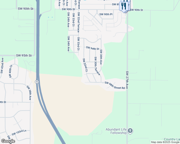 map of restaurants, bars, coffee shops, grocery stores, and more near 9661 Southwest 32nd Court in Ocala
