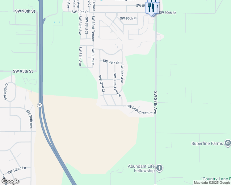 map of restaurants, bars, coffee shops, grocery stores, and more near 9680 Southwest 30th Terrace in Ocala