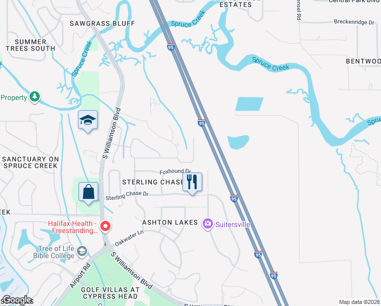 map of restaurants, bars, coffee shops, grocery stores, and more near 752 Victory Lane in Port Orange