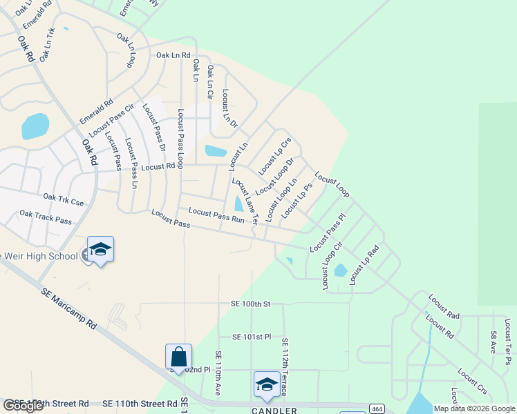 map of restaurants, bars, coffee shops, grocery stores, and more near 25 Locust Loop Drive in Ocala
