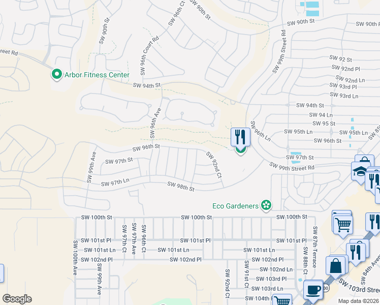 map of restaurants, bars, coffee shops, grocery stores, and more near 9639 Southwest 94th Avenue in Ocala