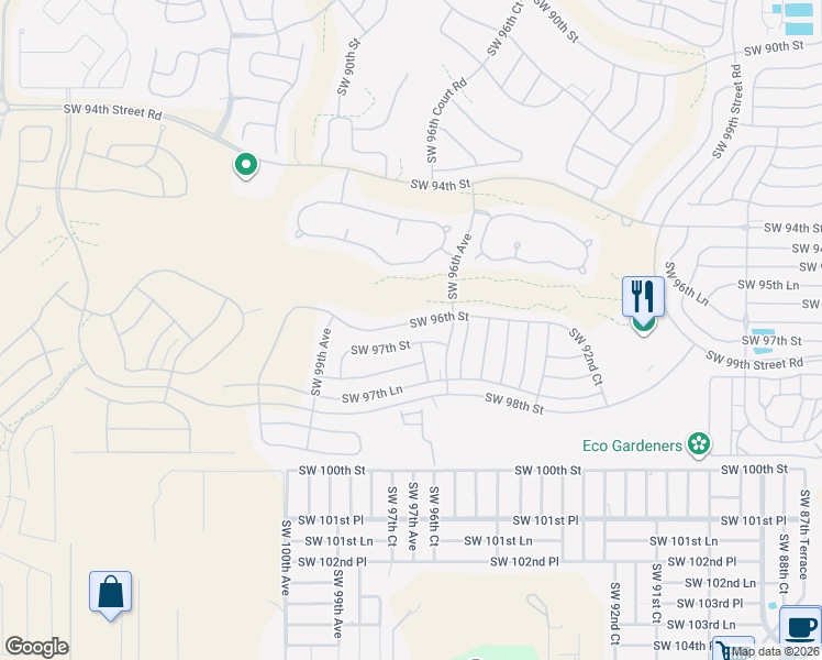 map of restaurants, bars, coffee shops, grocery stores, and more near 9734 Southwest 96th Street in Ocala