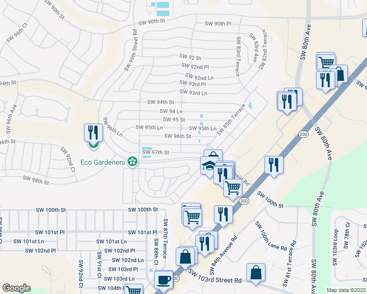 map of restaurants, bars, coffee shops, grocery stores, and more near 8672 Southwest 96th Lane in Ocala