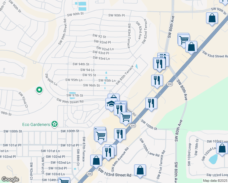 map of restaurants, bars, coffee shops, grocery stores, and more near 8667 Southwest 97th Street in Ocala
