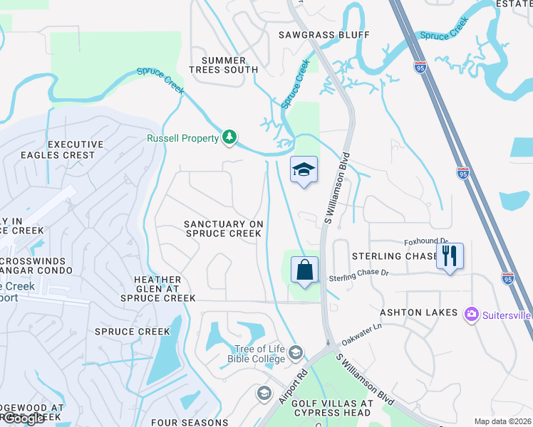 map of restaurants, bars, coffee shops, grocery stores, and more near 6117 Oxbow Bend Lane in Port Orange