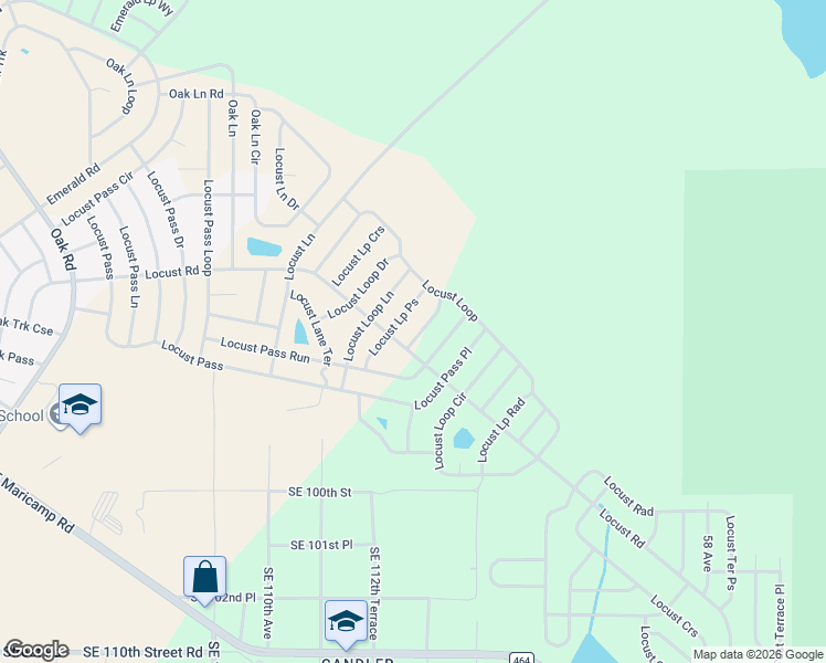 map of restaurants, bars, coffee shops, grocery stores, and more near 14 Locust Loop Place in Ocala