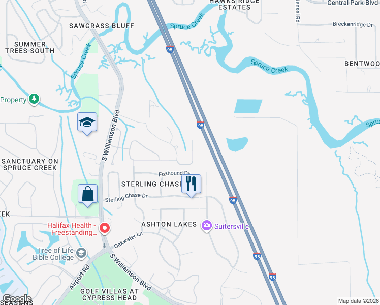 map of restaurants, bars, coffee shops, grocery stores, and more near 752 Victory Lane in Port Orange