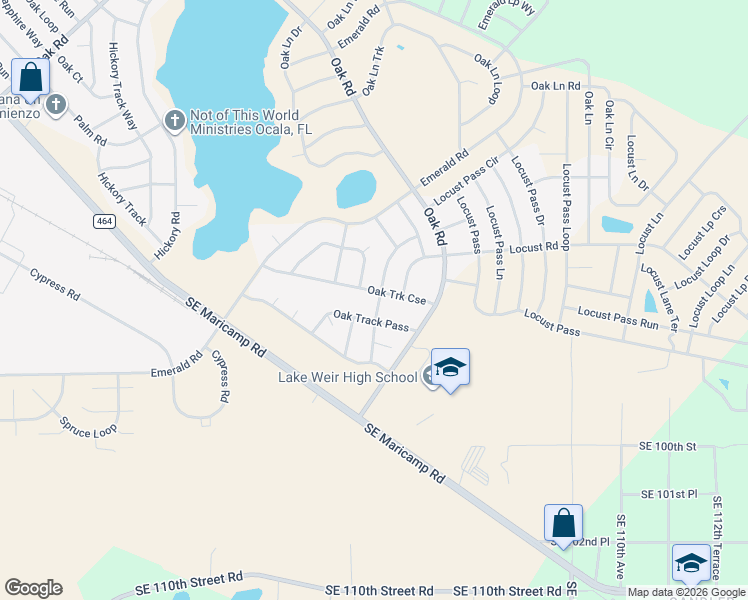 map of restaurants, bars, coffee shops, grocery stores, and more near 322 Oak Track Drive in Ocala