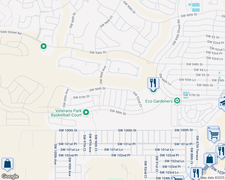 map of restaurants, bars, coffee shops, grocery stores, and more near 9629 Southwest 95th Court in Ocala