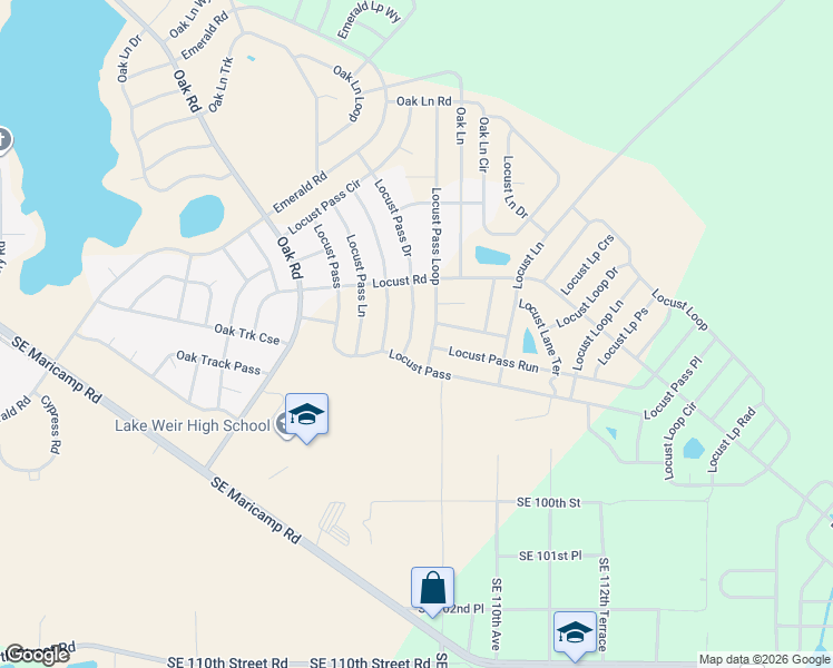 map of restaurants, bars, coffee shops, grocery stores, and more near 247 Locust Pass Drive in Ocala