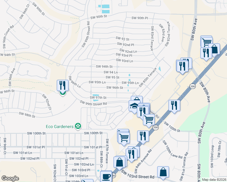 map of restaurants, bars, coffee shops, grocery stores, and more near 8715 Southwest 97th Street in Ocala