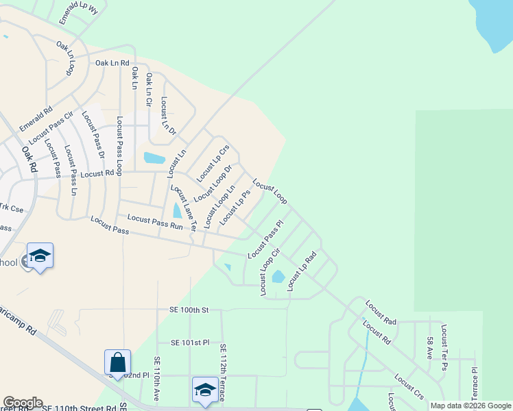 map of restaurants, bars, coffee shops, grocery stores, and more near 14 Locust Loop Place in Ocala