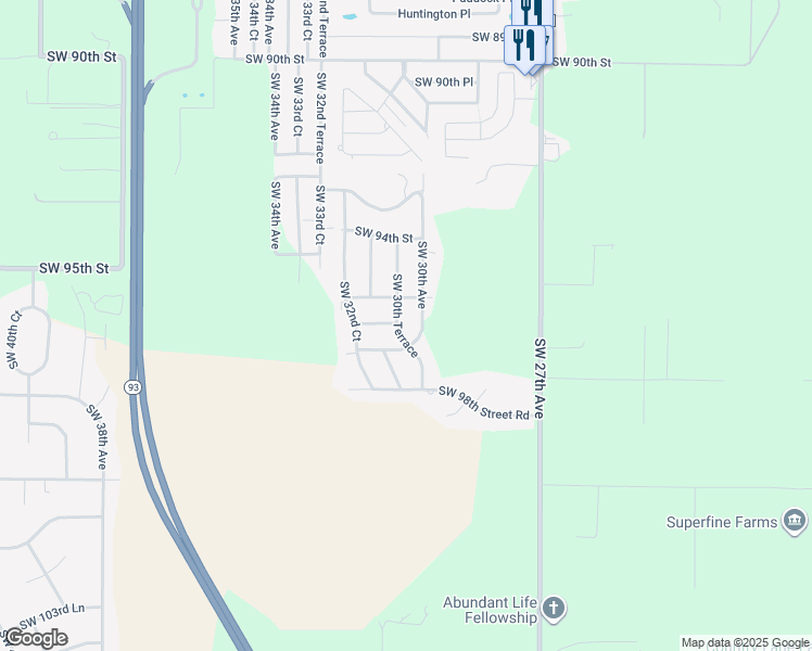 map of restaurants, bars, coffee shops, grocery stores, and more near 9680 Southwest 30th Terrace in Ocala