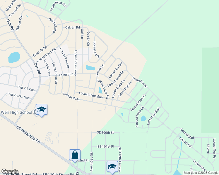 map of restaurants, bars, coffee shops, grocery stores, and more near 25 Locust Loop Drive in Ocala