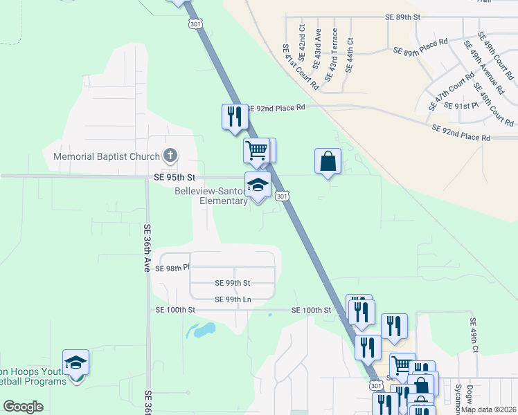 map of restaurants, bars, coffee shops, grocery stores, and more near 9600 North US Highway 441 in Ocala