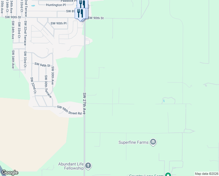 map of restaurants, bars, coffee shops, grocery stores, and more near 9576 Southwest 24th Avenue in Ocala