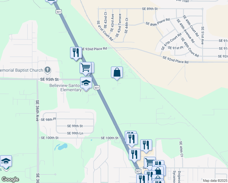 map of restaurants, bars, coffee shops, grocery stores, and more near 9601 Southeast US Highway 441 in Belleview