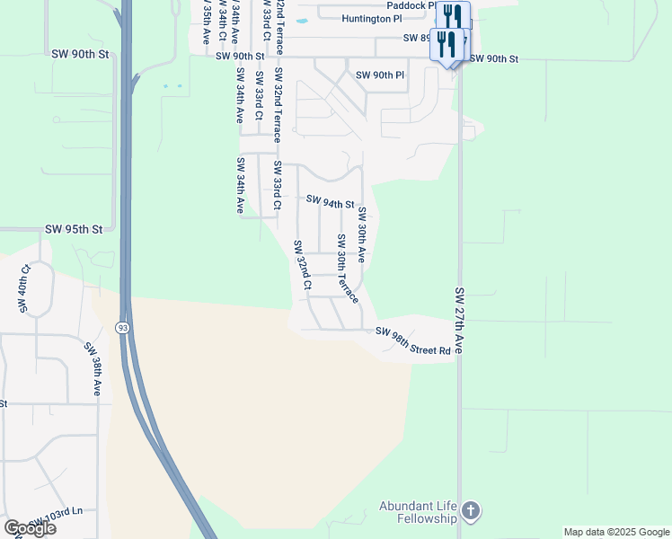 map of restaurants, bars, coffee shops, grocery stores, and more near 3060 Southwest 95th Place in Ocala