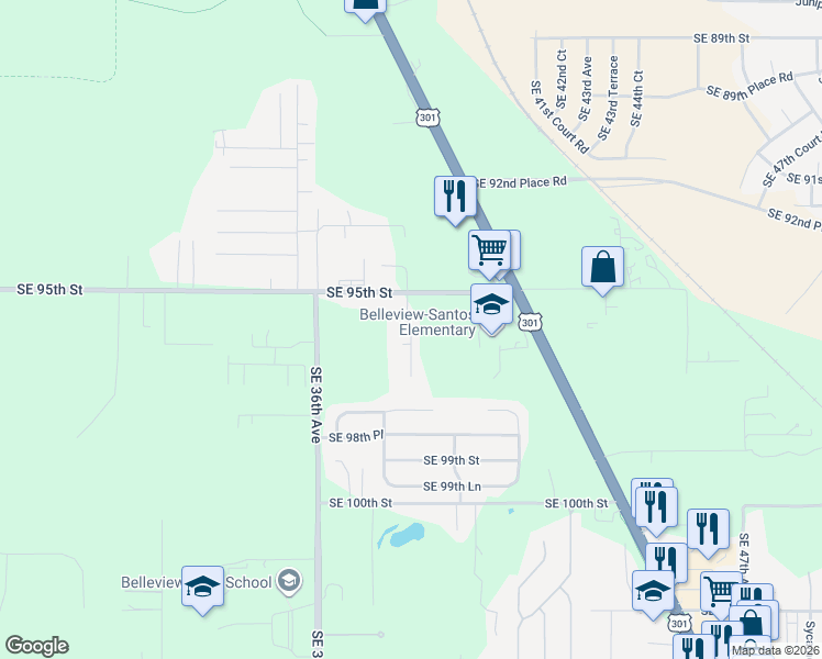 map of restaurants, bars, coffee shops, grocery stores, and more near 9537 Southeast 38 Court in Belleview