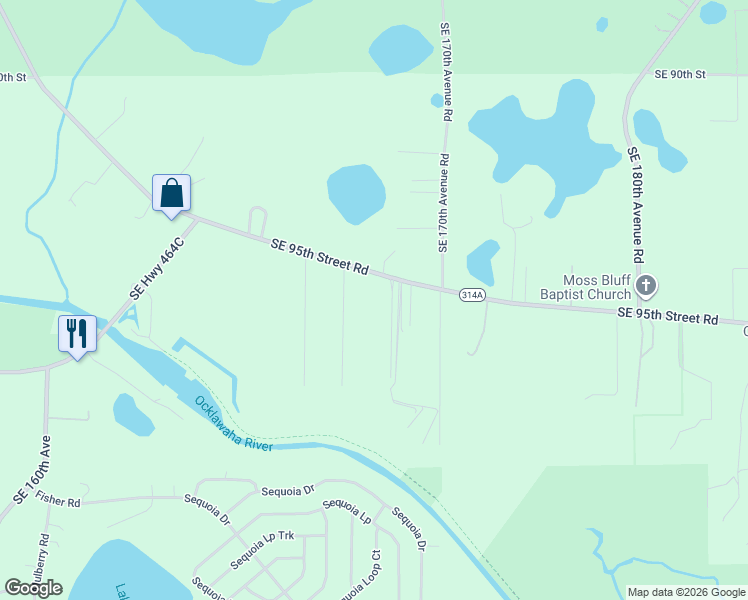 map of restaurants, bars, coffee shops, grocery stores, and more near 16760 Southeast 95th Street Road in Ocklawaha