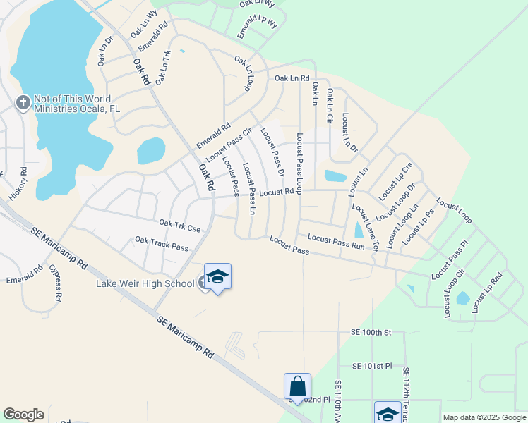 map of restaurants, bars, coffee shops, grocery stores, and more near 234 Locust Pass Course in Ocala
