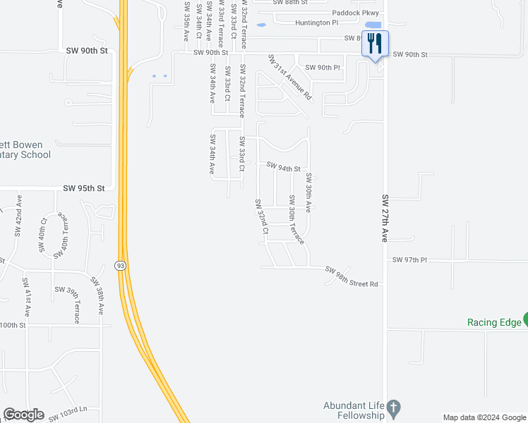map of restaurants, bars, coffee shops, grocery stores, and more near 3190 Southwest 95th Place in Ocala