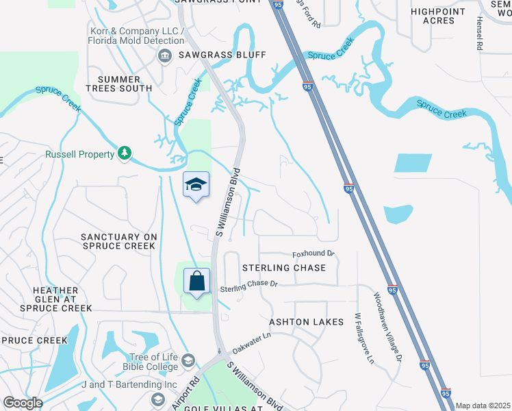 map of restaurants, bars, coffee shops, grocery stores, and more near 908 Wingate Trail in Port Orange