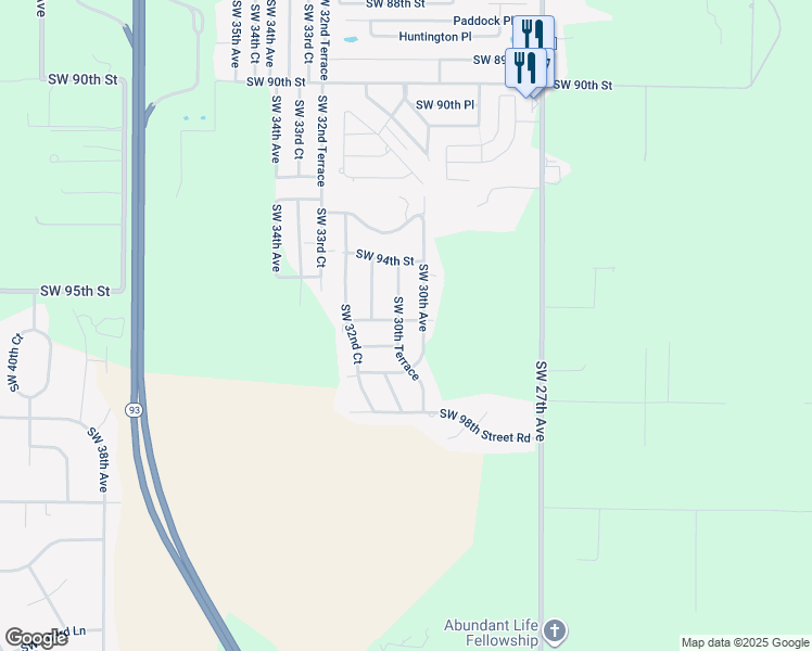 map of restaurants, bars, coffee shops, grocery stores, and more near 3060 Southwest 95th Place in Ocala