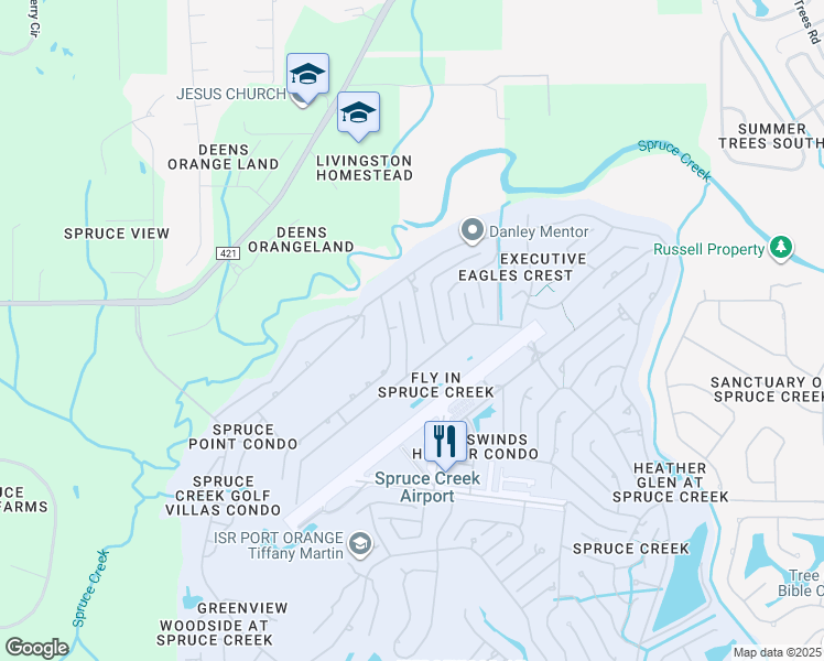map of restaurants, bars, coffee shops, grocery stores, and more near 2533 Tail Spin Trail in Port Orange