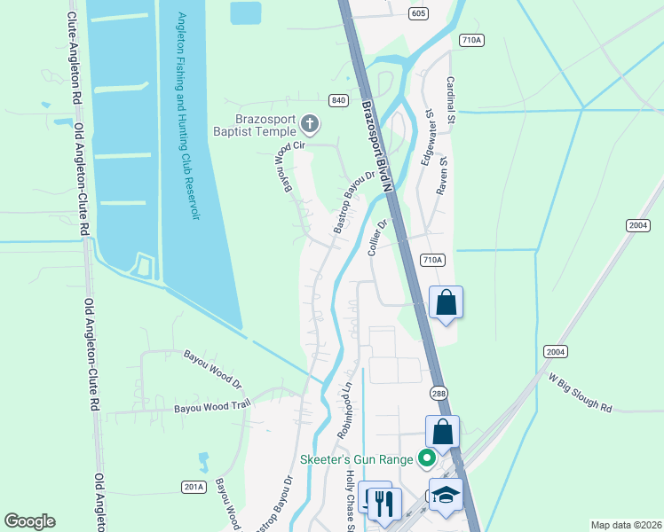 map of restaurants, bars, coffee shops, grocery stores, and more near 345 County Road 687 in Angleton