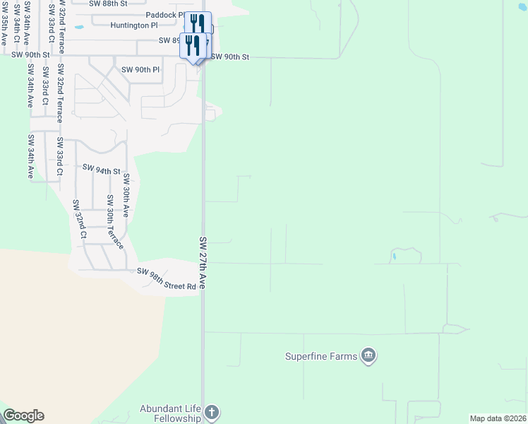 map of restaurants, bars, coffee shops, grocery stores, and more near 9576 Southwest 24th Avenue in Ocala