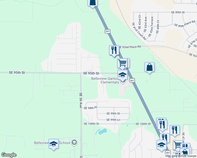 map of restaurants, bars, coffee shops, grocery stores, and more near 3780 Southeast 95th Street in Ocala