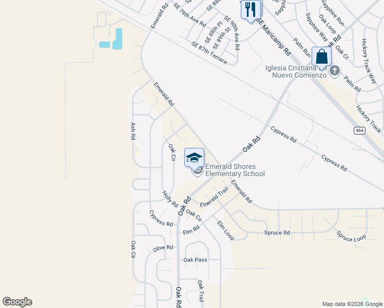 map of restaurants, bars, coffee shops, grocery stores, and more near 14 Oak Circle Pass in Ocala