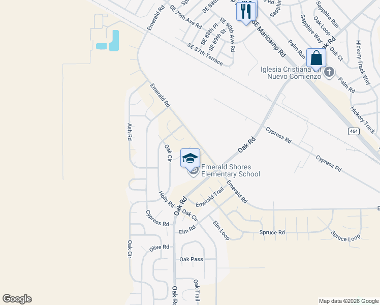 map of restaurants, bars, coffee shops, grocery stores, and more near 14 Oak Circle Pass in Ocala