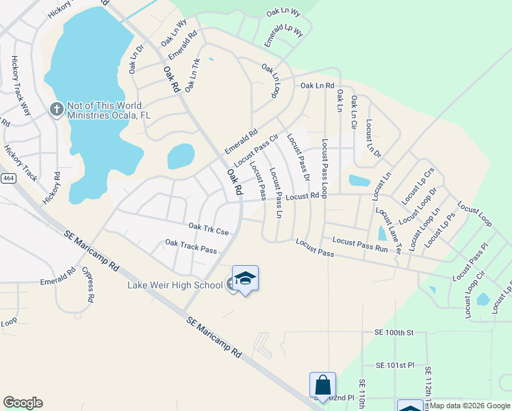 map of restaurants, bars, coffee shops, grocery stores, and more near 203 Locust Road in Ocala