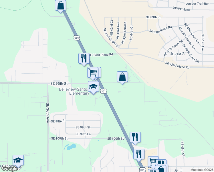 map of restaurants, bars, coffee shops, grocery stores, and more near 4220 Southeast 95th Street in Ocala