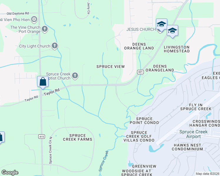 map of restaurants, bars, coffee shops, grocery stores, and more near 1915 Taylor Road in Port Orange