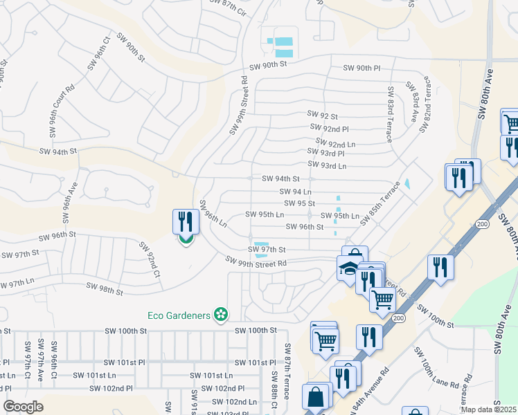 map of restaurants, bars, coffee shops, grocery stores, and more near 9576 Southwest 89th Court Road in Ocala