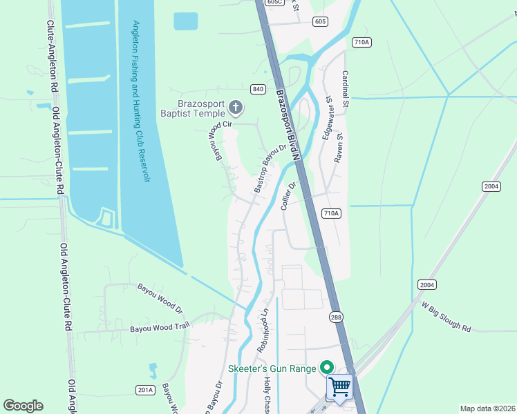 map of restaurants, bars, coffee shops, grocery stores, and more near 345 County Road 687 in Angleton