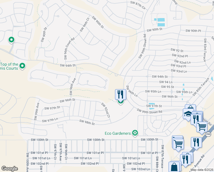 map of restaurants, bars, coffee shops, grocery stores, and more near 9481 Southwest 92nd Court in Ocala
