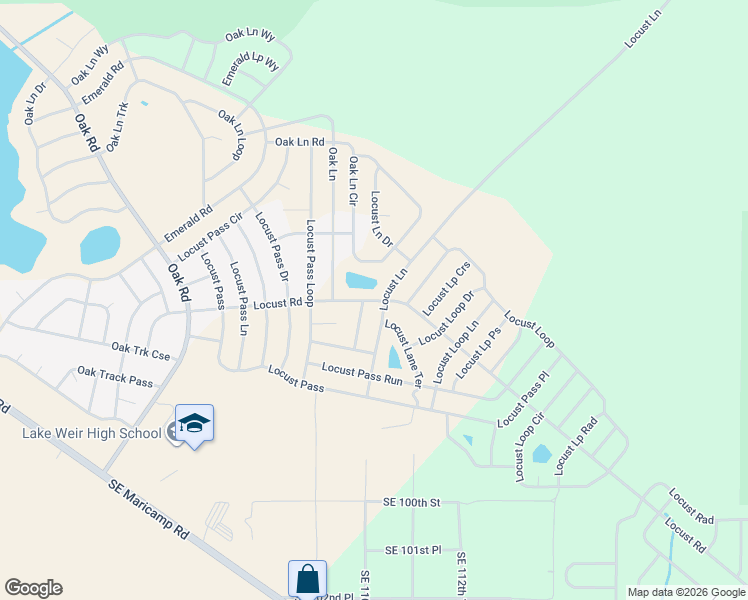 map of restaurants, bars, coffee shops, grocery stores, and more near 238 Oak Lane Circle in Ocala