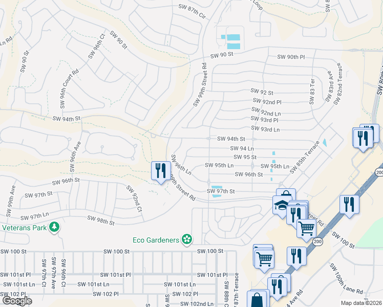 map of restaurants, bars, coffee shops, grocery stores, and more near 8978 Southwest 94 Lane in Ocala
