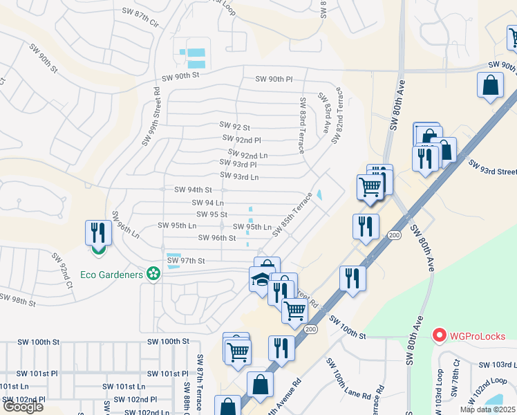 map of restaurants, bars, coffee shops, grocery stores, and more near 8665 Southwest 94 Lane in Ocala